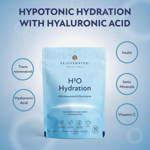 Rejuvenated H3O Hydration - Hyaluronic Acid & Resveratrol Drink for Skin & Body Hydration - Power Drink for Healthy and Hydrated Skin with Hyaluronic Acid (30 Servings)
