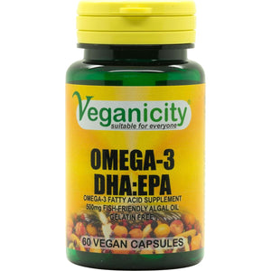 Veganicity Omega-3 DHA:EPA 500Mg : Algal Oil Omega-3 Fatty Acid : 60 Vcaps, in a Planet-Friendly 99% Recycled Pot