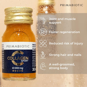 Primabiotic Collagen Sport - Collagen Shots for Drinking 30X30 Ml - 10,000 Mg with Orthosilicic Acid - for Active People - Pineapple Flavor - 45 Kcal per Serving