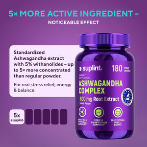 Ashwagandha Capsules – 600Mg Root Extract with 5% Withanolides – High Strength – 180 Vegan Capsules – Lab-Tested, GMP Certified, 3-Month Supply