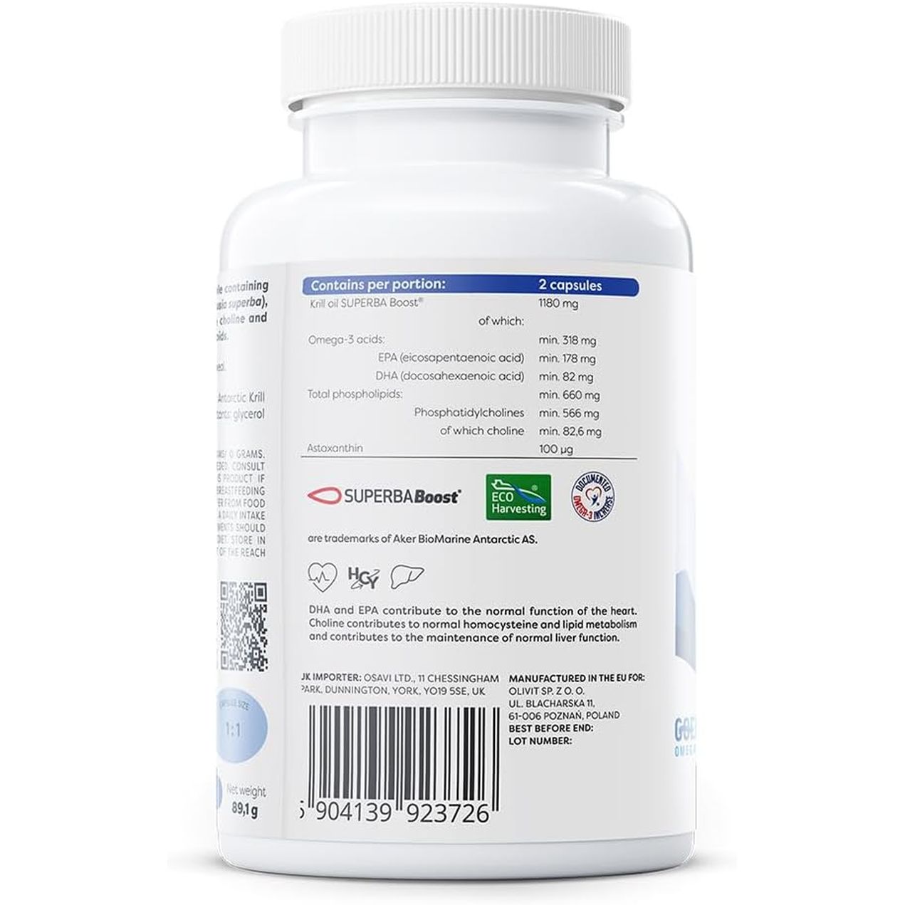 Osavi Super Krill Oil 1180 Mg – 120 Softgels | Omega-3 from Wild Antarctic Krill | Supports Heart, Brain & Liver Health | Rich in Choline & Phospholipids | Sourced from Antarctic Waters