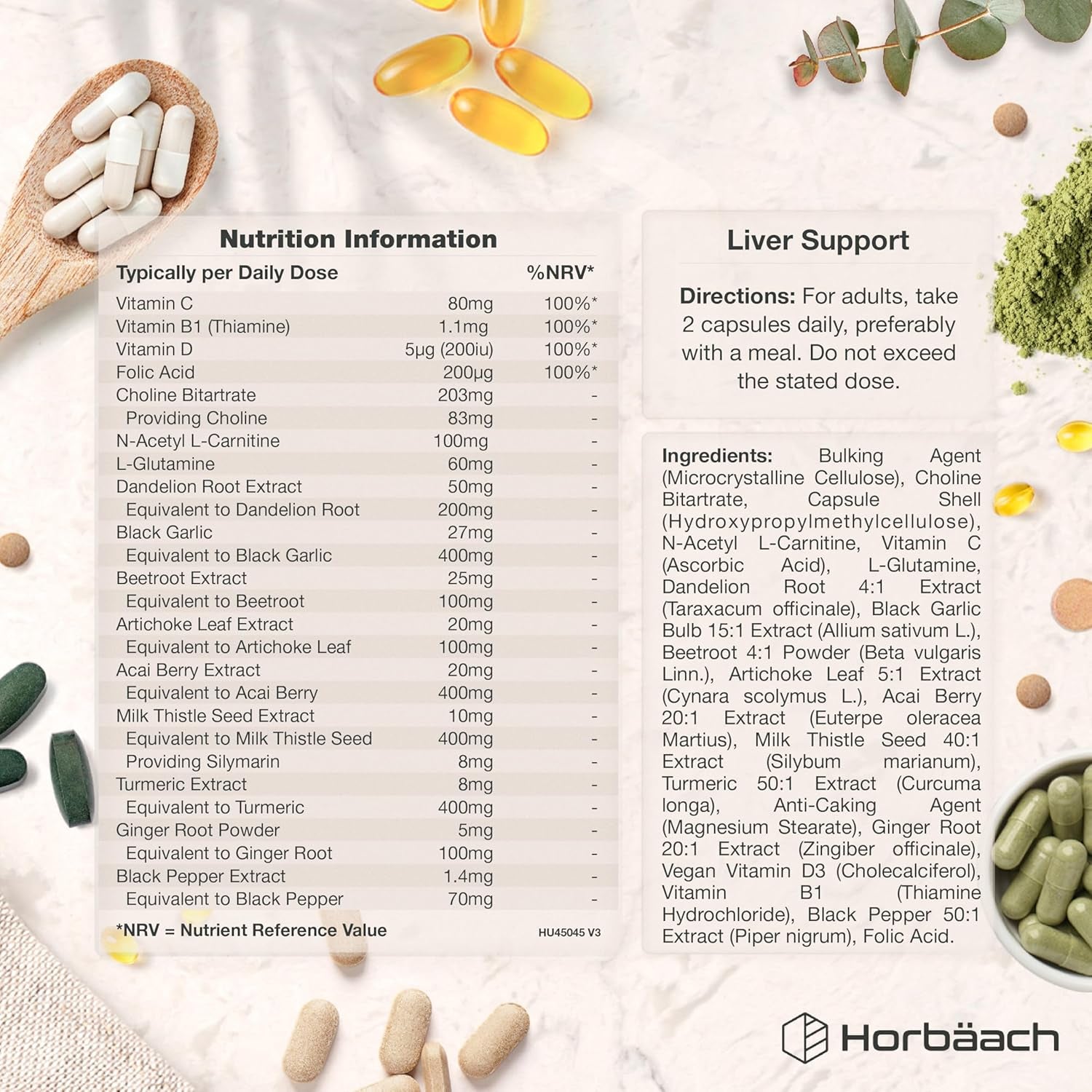 Liver Support Supplement | Milk Thistle Complex with Artichoke, Dandelion, Choline, Turmeric, Beetroot and More! | 16 Active Ingredients | Vegan Liver Health | 120 Capsules | by Horbaach