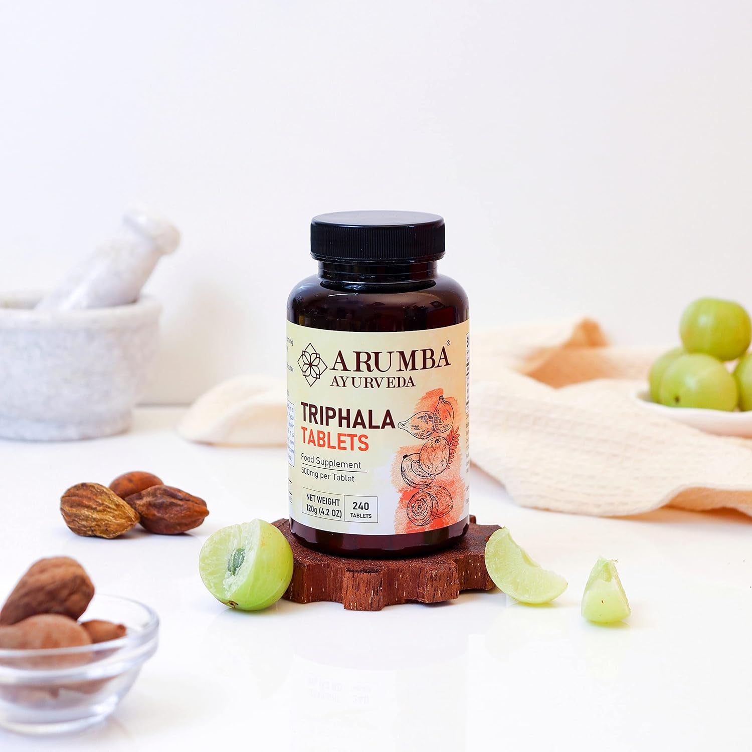 Arumba Ayurveda Triphala Tablets 240 Tablets, 500 Mg per Tablet, Made with Pure Amalaki Powder, Haritaki Powder, Bibhitaki Powder