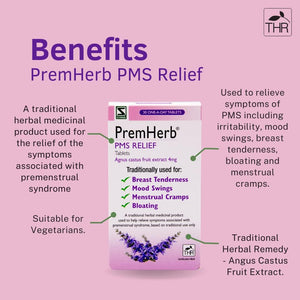 Schwabe Pharma - Premherb PMS Relief - Agnus Castus Fruit Extract 4Mg - Traditionally Used for Relief of Breast Tenderness, Mood Swings, Menstrual Cramps, Bloating - 30 Tablets