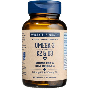 Wiley'S Finest Wild Alaskan Fish Oil Vitamin K2 Softgels - 500Mg of EPA and DHA Omega-3S for Bone and Heart Health Support - 60 Softgels (60 Servings)