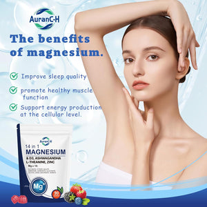 90 Count Magnesium Glycinate & Citrate Gummies – 14 in 1 Magnesium & D3, Ashwagandha L-Theanine, Zinc – Cortisol Supplements for Women – Sugar-Free Vegan Non-Gmo