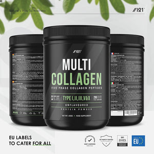 Multi Collagen Protein Powder (400G) - Types I, II, III, V & X - Hydrolyzed Grass Fed Bovine, Wild Caught Fish, & Free-Range Chicken & Eggshell Collagen (20 Day Supply) by Alpha01