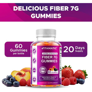Vitamatic Prebiotic Fiber Gummies for Adults – 7G Fiber per Serving – 60 Pectin-Based Gummies Extra Strength, Zero Sugar Added – Supports Digestive Health & Regularity – Non-Gmo, Vegan, Gluten-Free