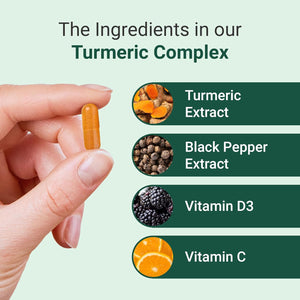 Hey Nutrition Turmeric Extract Complex - Vitamin D3 & C, Black Pepper Extract - Support Muscle & Joint Relief - Maximum Potency & Enhanced Absorption - UK Manufactured - 60 Vegan Capsules