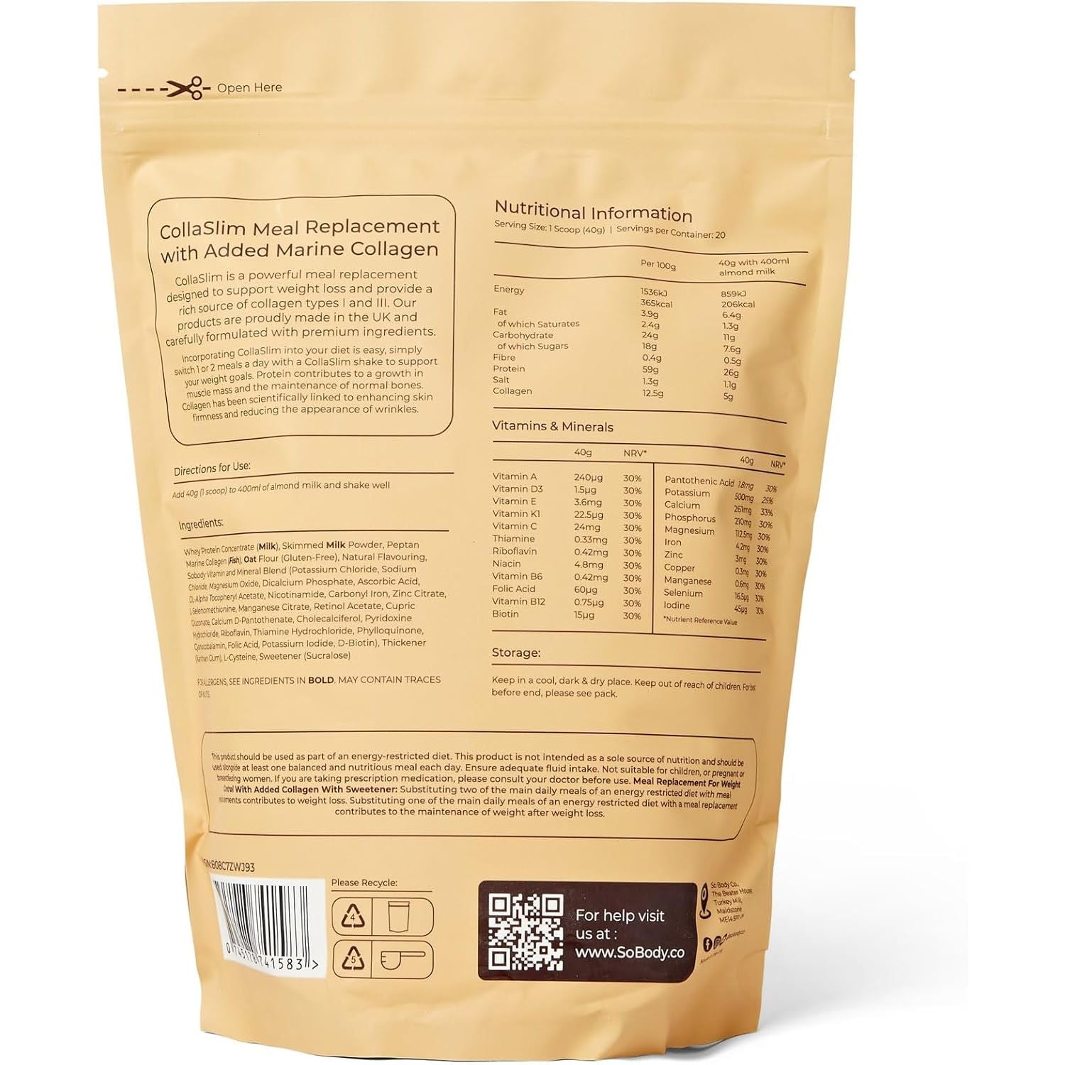 Collaslim, Meal Replacement Shake with Added Collagen, Vitamins and Minerals, Balanced Meal, Healthy for Weight Management, Diet Shake, Vanilla Flavour