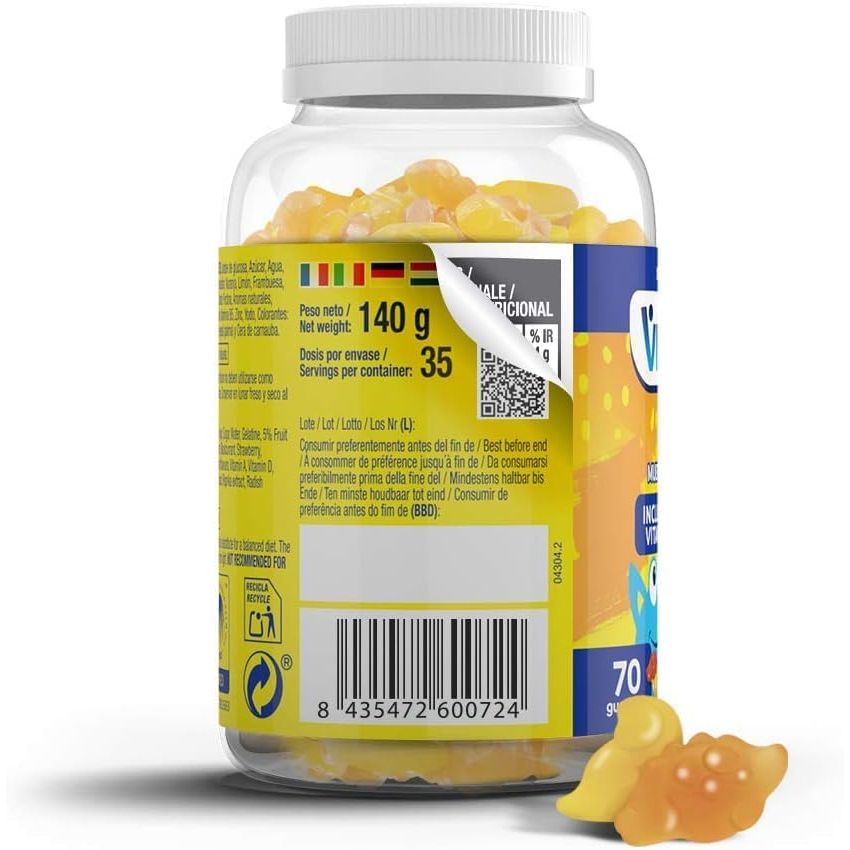 VITALDIN Kids Multivitamin Gummies – Food Supplement for Children with 11 Essential Vitamins & Minerals – 70 Chewable Gummies (1-Month Supply); Fruit Flavour – Vitality & Immune System – Gluten Free