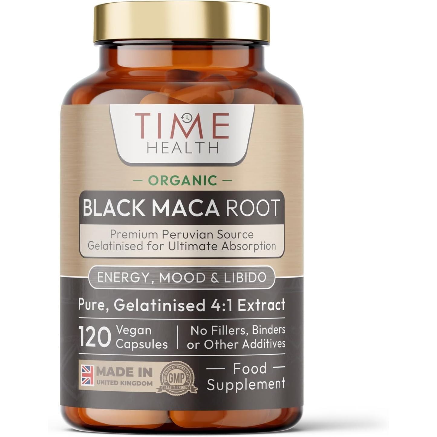 Gelatinized Black Maca Root - 2600Mg Wholefood Equivalent - Peruvian - Soil Association Certified Organic - Vegan - GMP Standards - No Fillers, Binders or Flow Agents - Pullulan (120 Capsules)
