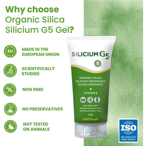 Silicium G5 Gel | Silica Gel with Vitamin E Collagen Booster| Pain Relief Gel for Joints Muscles and Bone Pain | Joint Care Supplements | Skin Regenerator. 150 Ml.