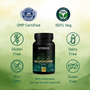 Ambrosial Glucocare | Bitter Melon | Neem | Black Plum (Jamun) | Helps in Balancing Blood Sugar | 100% Natural Ingredients | Pack of 1-120 Capsules