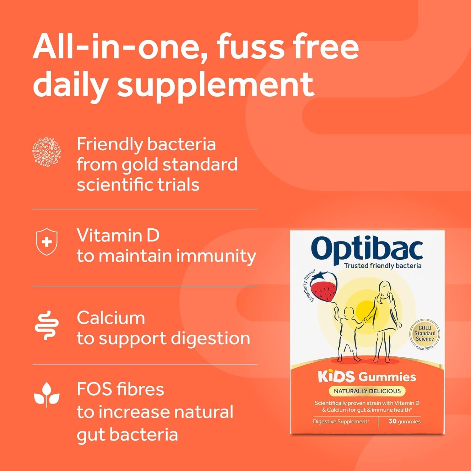 Optibac Kids Probiotic with Vitamin D & Calcium for Immune System Support & Gut Health and 2 Billion Bacterial Cultures - 30 Vegan Gummies