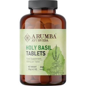 Arumba Ayurveda Tulsi (Holy Basil) Tablets 240 Nos, Ocimum Sanctum - 500 Mg per Tablet, Made from Pure Tulsi Leaf Powder