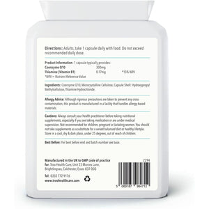 Troo Health Coq10 Supplement 300Mg plus - 60 Capsules - High Strength Trans Form Co Enzyme Q10 Enhanced with Vitamin B1 to Support Healthy Heart Function & Energy Metabolism - 2 Month Supply – UK Made