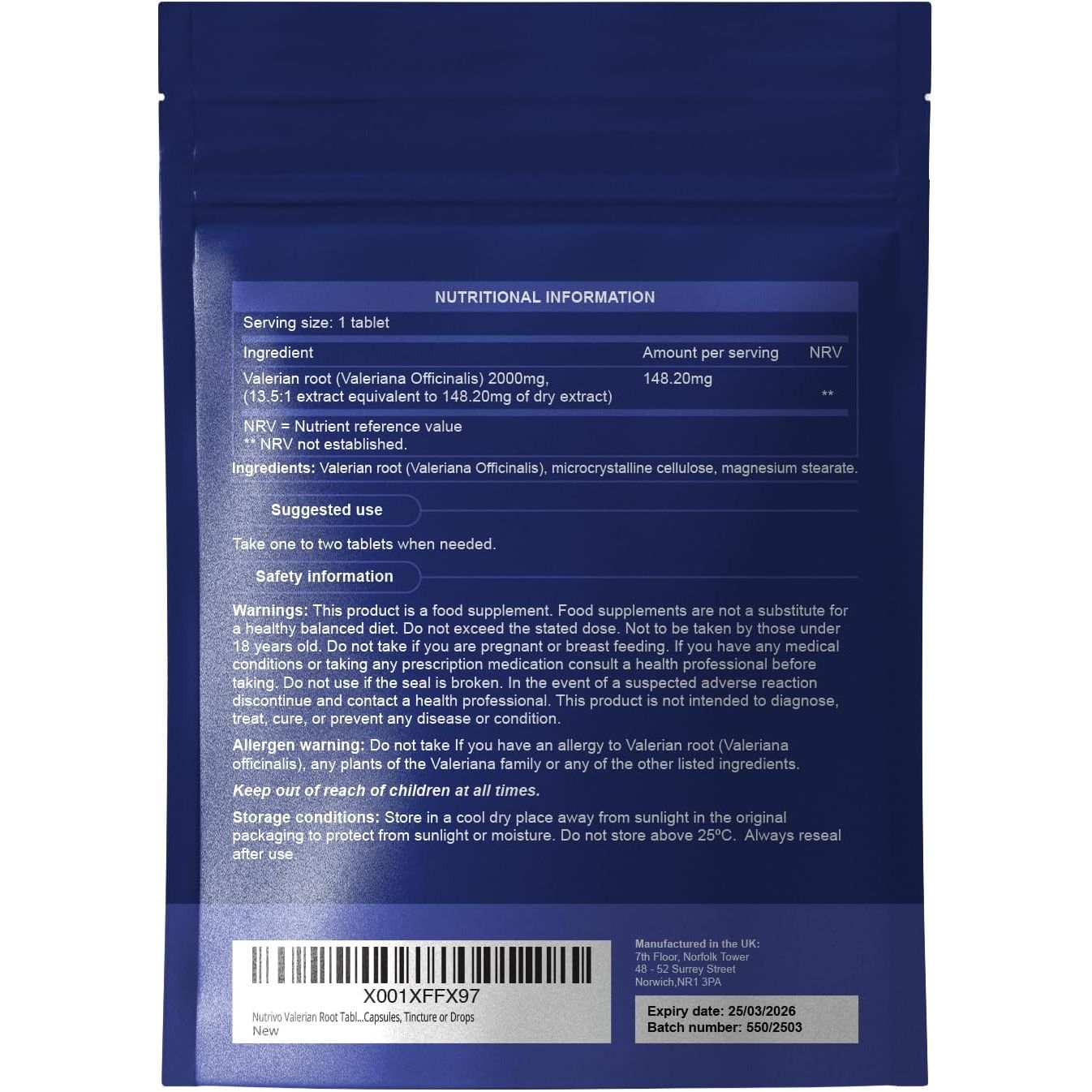 Valerian Root Tablets - 90 Tablets | Good Alternative to Valerian Root Capsules, Valerian Tincture or Valerian Drops | Vegan & UK Made