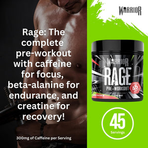 Warrior Rage - Pre-Workout Powder - 392G - with Creatine Gluconate, Vitamin C and Beta Alanine - Energy Drink Sports Supplement - for Men & Women - 45 Servings (Wicked Watermelon)