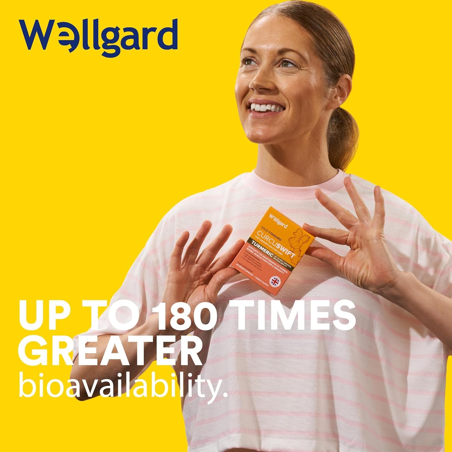 Wellgard Curcuswift Turmeric - High Strength Turmeric Supplement, Curcumin with Vitamin D3 & Ginger for Immune Support & Bone Health