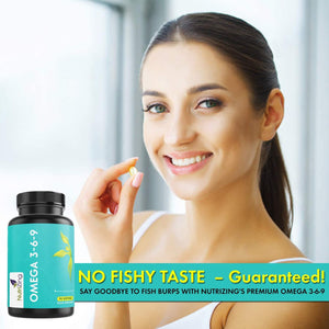 Omega 3 6 9 Triple Strength Fish Oil + Flaxseed Oil & Sunflower Oil - EPA & DHA - High Strength 1000Mg - Made in the UK - Omega369 in One Softgel by Nutrizing - Potent Essential Fatty Acids