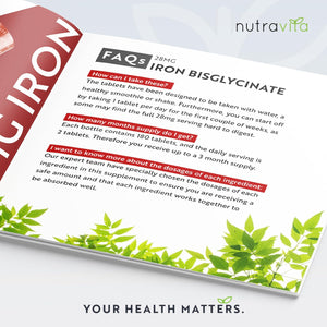 Iron Tablets 28Mg – 180 Vegan Tablets (3 Month Supply of Iron Supplements) – Contributes to the Reduction of Tiredness and Fatigue – Suitable for Men and Women – Made in the UK by Nutravita