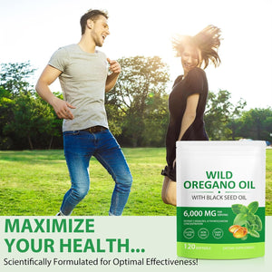 Oregano Oil 120 Softgels - 6000Mg 2-In-1 Strength with 300Mg Organic Cold-Pressed Oregano & 200Mg Black Seed Oil | Non-Gmo, Gluten Free Herbal Supplement | Respiratory & Immune Support