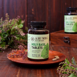 Arumba Ayurveda Tulsi (Holy Basil) Tablets 240 Nos, Ocimum Sanctum - 500 Mg per Tablet, Made from Pure Tulsi Leaf Powder