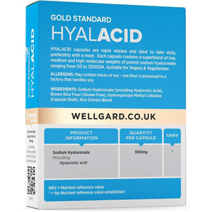 Wellgard Vegan Hyaluronic Acid Supplements, 50 to 3000 DA - Hyaluronic Acid Capsules, Made in UK