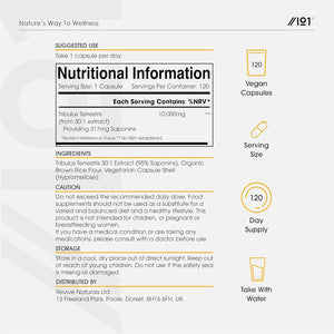 Tribulus Terrestris Extract 15,000Mg – Super Strength 95% Saponins (316Mg per Capsule) – 120 Vegan Capsules (4 Months Supply) Resealable and Recyclable Pouch – by Alpha01