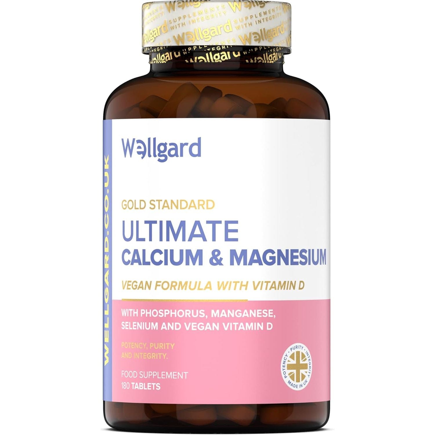 Wellgard Vegan Calcium Magnesium Zinc and Vitamin D Capsules - Calcium Supplement, Calcium Tablets with Phosphorus, Manganese, Selenium, Copper, Made in UK