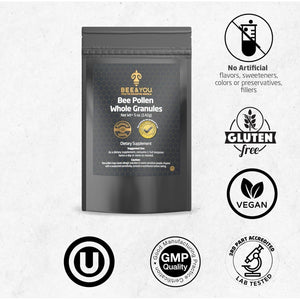 Bee and You 100% Raw Bee Pollen Granules, Supplement, Natural Superfood, Amino Acids, Antioxidants, Enzymes, Vitamin B, Paleo, Keto Friendly, Gluten Free, 142G Bag (1 Pound (Pack of 1)