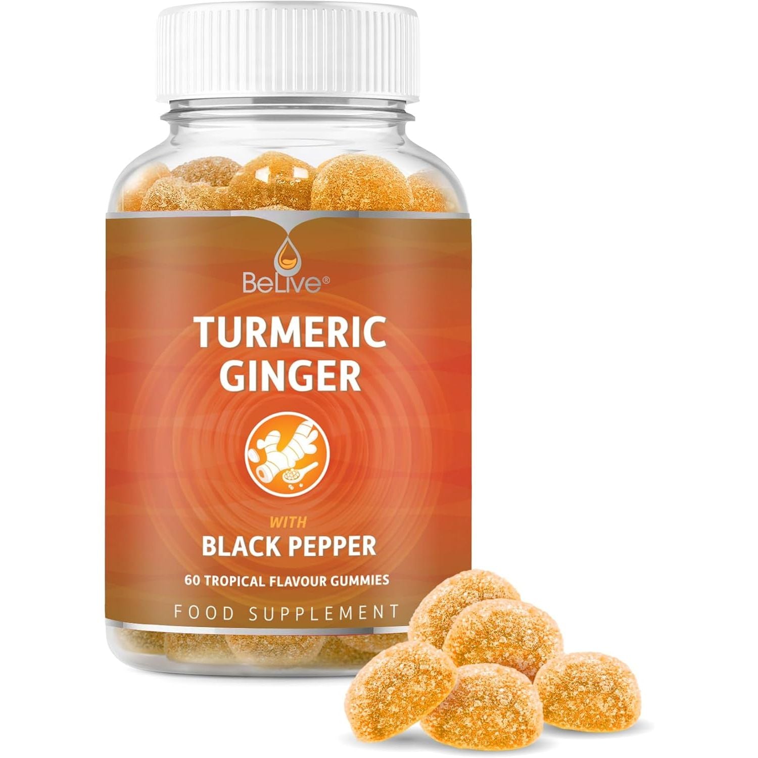 Turmeric Vitamin Supplement Gummies with Ginger & Black Pepper | Supports Joint Pain & Anti-Inflammatory Response | Active Ingredient 300Mg Curcumin Extract | Vegan | Tropical Flavour (60 Count)