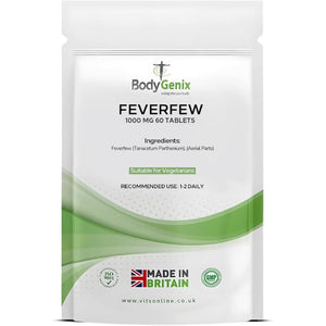 Bodygenix Feverfew 1000Mg Tablets - Headaches Relief Joints Health anti Inflammatory Natural Supplement - 60 Tablets 2 Month Supply
