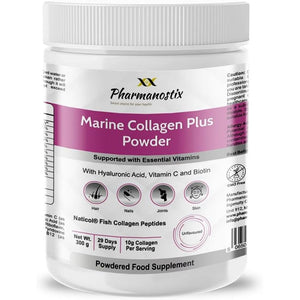 Pharmanostix Hydrolysed Marine Collagen plus Powder 300G - 10,000Mg Collagen with Hyaluronic Acid, Biotin, Vitamin C & B Vitamins - Type 1 & 3 Pure Naticol Collagen - UK Manufactured (Unflavoured)