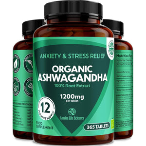 Organic Ashwagandha 1200Mg - 365 Tablets High Concentration Vegan Organic Root Extract - 12 Months Supply