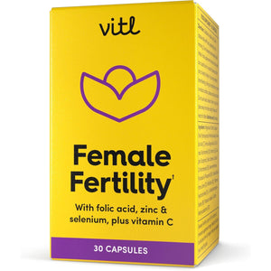 Vitl Female Fertility Supplement - 30 Vegan Capsules - Includes Folic Acid, Vitamin B12 & Zinc - Formulated with 17 Essential Nutrients & Vitamins - Conception Support for Women - 1 Month Supply