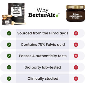Better Alt Pure Himalayan Shilajit Resin High Potency Gold Grade for Men & Women| 75 Servings for Energy Boost & Immune Support, 75%+ Fulvic Acid, with Lab Test Report,400Mg