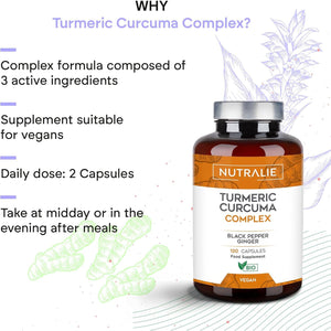 Turmeric & Black Pepper 1420Mg - High Strenght Complex - Organic Turmeric Curcumin Ginger - Supplement Powder in Capsules - 120 Vegan Organic Capsules Nutralie