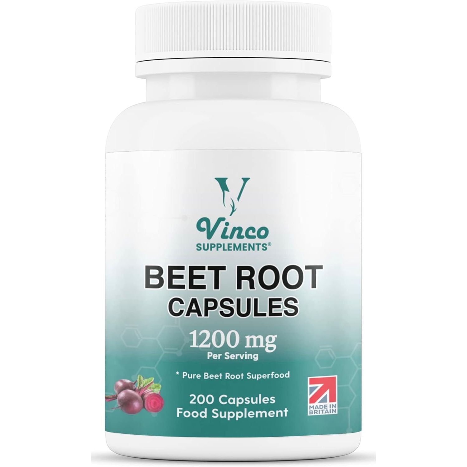 Vinco Beetroot Capsules - 1200Mg Organic Beetroot Powder per Serving - Uk-Made, Non-Gmo, Gluten-Free, Vegan Food Beet Root Supplements - Support Blood Pressure, Digestion, Immune System - 200 Capsules