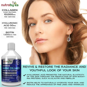 Marine Collagen Liquid 10000Mg | Sugar Free | Hydrolysed Collagen Peptides | Hyaluronic Acid, Biotin, Silica, Vitamin C, Vitamin D3 | Skin, Hair, Nails | Liquid Collagen Supplement for Women & Men