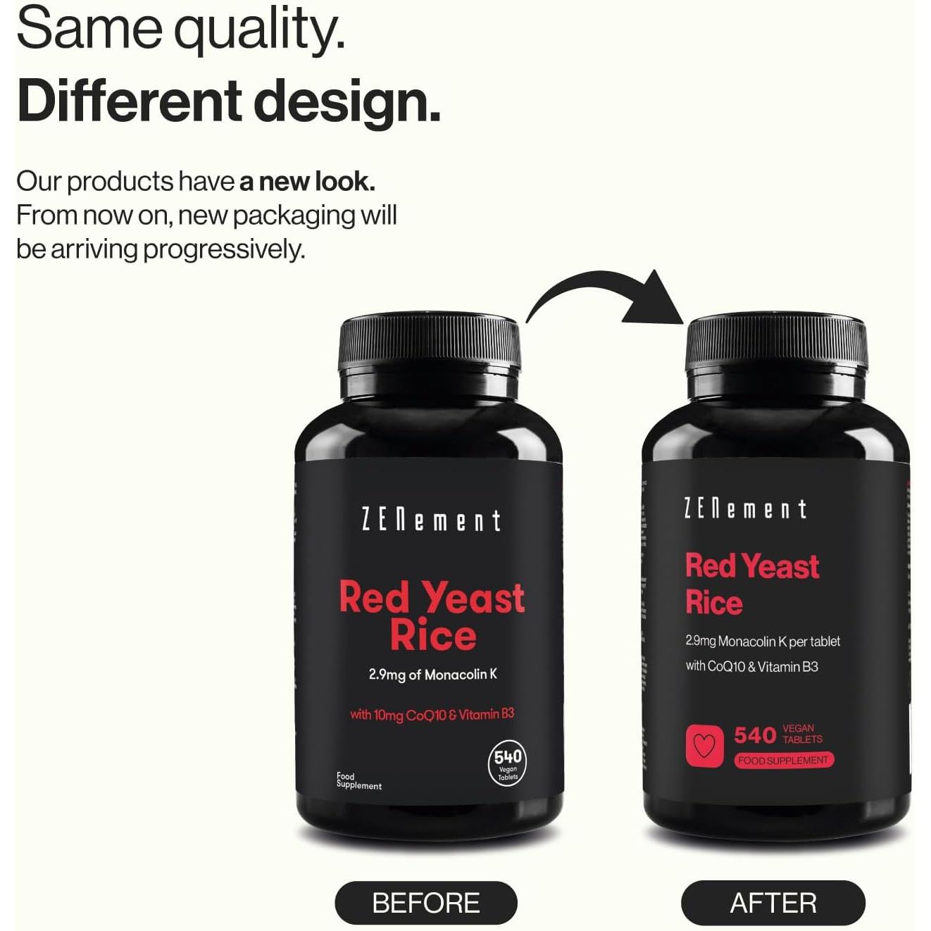 Red Yeast Rice, 540 Vegan Tablets | Provides 2.9Mg Monacolin K, Enriched with Coenzyme Q10 and Vitamin B3 | Citrinin Free | Zenement