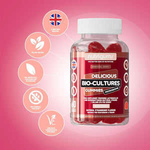 Bio-Cultures Microbiome Complex Gummy | 12 Multi-Strain Probiotics 1 Billion CFU | Acidophilus & Bifidobacterium | Strawberry Flavour | 60 Vegan Gummies | Support Wellbeing & Gut Heath by NUTRIGUMS®