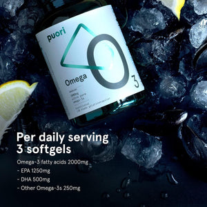 Puori O3 Omega 3 | 180 Fish Oil Omega 3 2000Mg per Serving Softgel Capsules | Omega 3 Fatty Acid Concentrated Fish Oils Supplement | Easy Absorption & No Artificial Ingredients