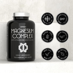 Magnesium Complex 1466Mg - Magnesium and Zinc Supplements with Vitamin D3 & B6 - Premium Supplements for Women & Men - High Strength Chelated Citrate Tablets - 120 Capsules - Vegan & UK Made