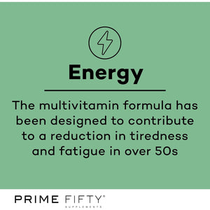 Prime Fifty Fighting Fatigue Supplement – 28 Day Supply – Energy Tablet with Vitamin B12, Magnesium & Iron for over 50S – Co-Enzyme & C, D & B Vitamin Tablets for Tiredness & Fatigue