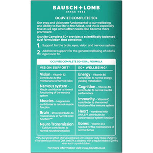 Ocuvite Complete 50+ Eye Supplement - Supports the Visual System & 50+ Wellbeing by Bausch + Lomb – Lutein and Zeaxanthin Supplement with Omega 3 DHA & EPA, Vitamin B6 & Vitamin D, 2 Capsules per Day