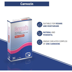 Quest Carnozin (Pack of 30) - Zinc Carnosine Complex Supplement for Gastro Protection & Healing (75Mg per Tablet). High Strength Anti-Inflammatory Tablets. Suitable for Vegans.