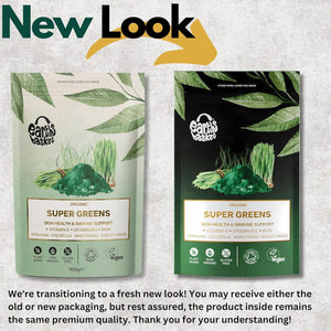 Earths Basket Organic Super Greens Powder - 100G - Blend of Spirulina, Chlorella, Wheatgrass & Barley Grass - Rich in Vitamin A, B12 & Iron