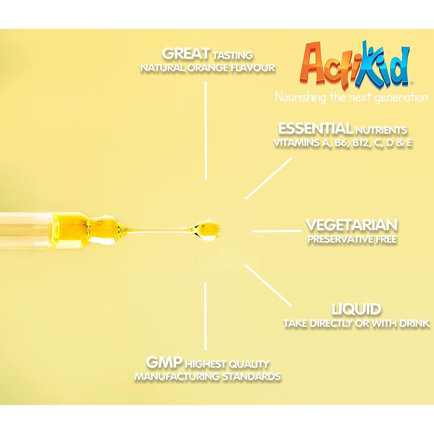 Actikid Multi-Vitamin Drops 25Ml, Gelatine Free (Vitamin Drops for Babies, Infants and Children), Immunity Boost